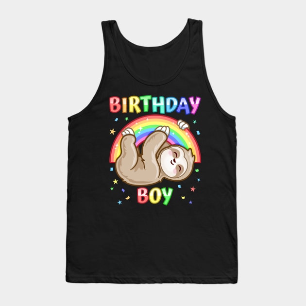 Birthday Boy Adorable Sloth Rainbow Theme Party Animal B-Day Tank Top by PnJ